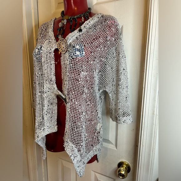 Lulu B Women's Size SMALL S- Cardigan Open Weave Net Mesh Gray Beachy Summer - Picture 3 of 10